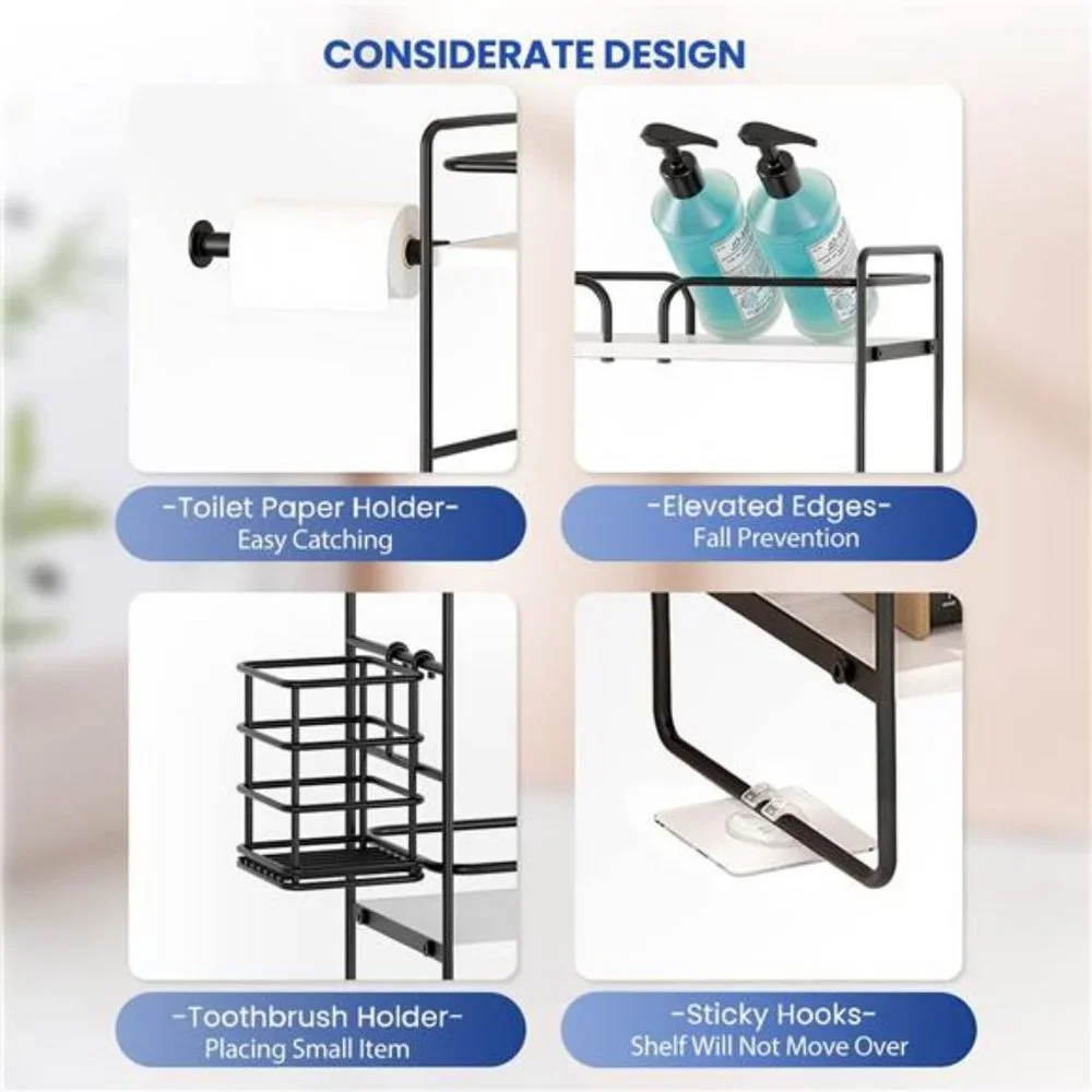 2-Tier Over Toilet Bathroom Organizer, Bathroom Shelves with Tissue Holder-White